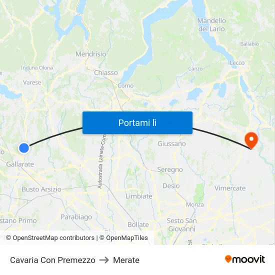 Cavaria Con Premezzo to Merate map