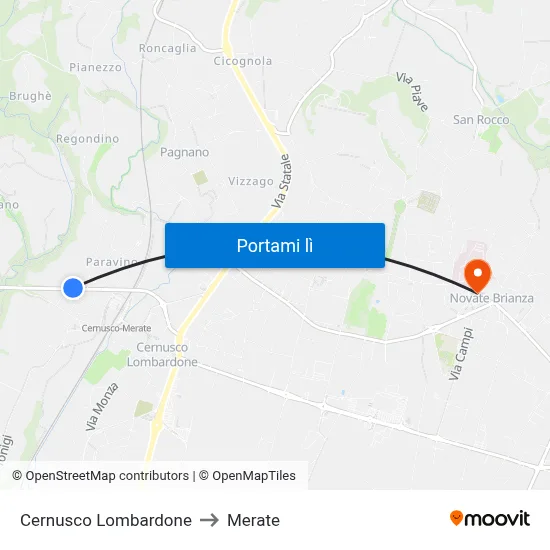 Cernusco Lombardone to Merate map