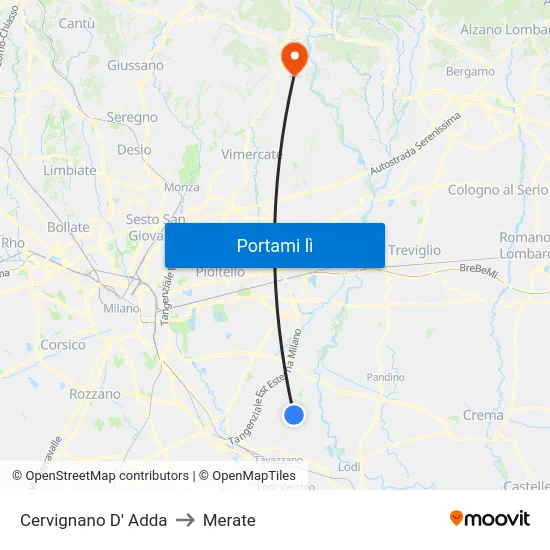 Cervignano D' Adda to Merate map