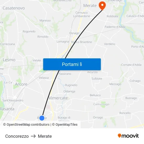 Concorezzo to Merate map