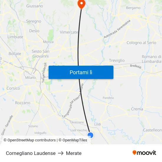 Cornegliano Laudense to Merate map