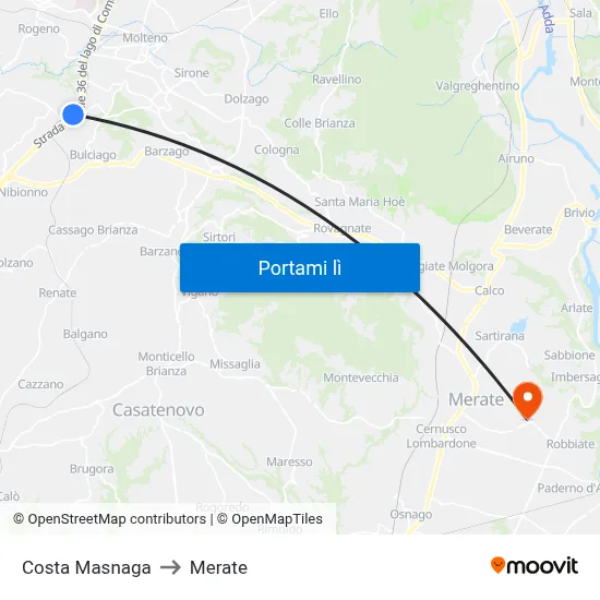 Costa Masnaga to Merate map