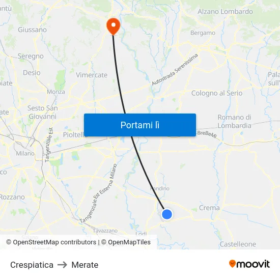 Crespiatica to Merate map