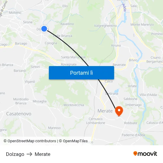 Dolzago to Merate map