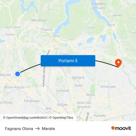 Fagnano Olona to Merate map