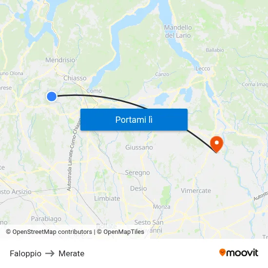 Faloppio to Merate map
