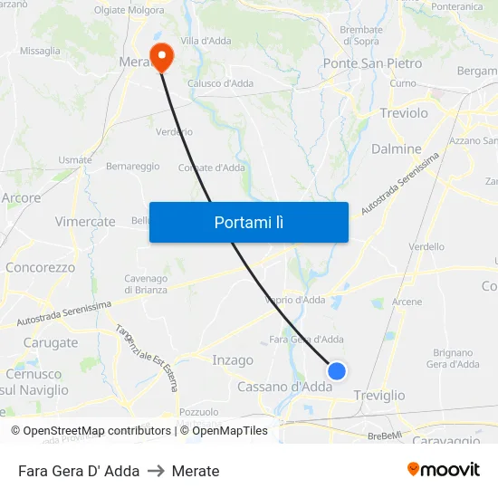 Fara Gera D' Adda to Merate map