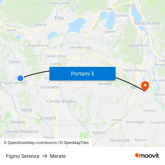 Figino Serenza to Merate map