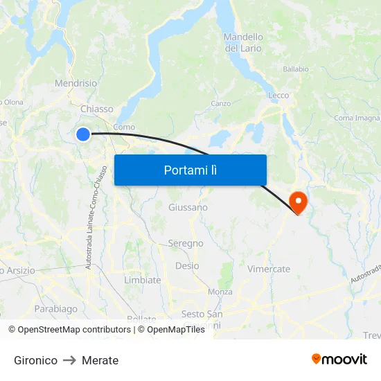 Gironico to Merate map