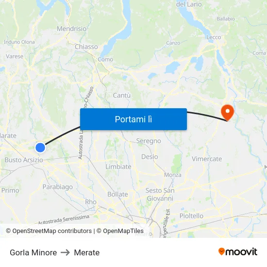 Gorla Minore to Merate map