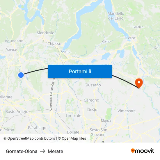 Gornate-Olona to Merate map