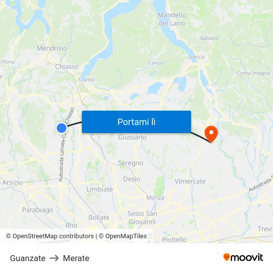 Guanzate to Merate map