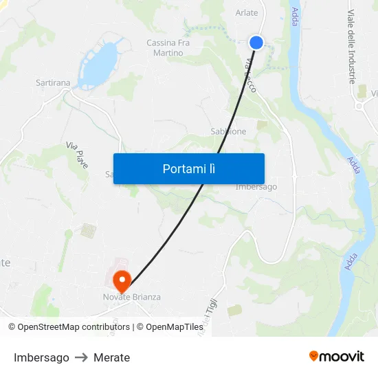 Imbersago to Merate map