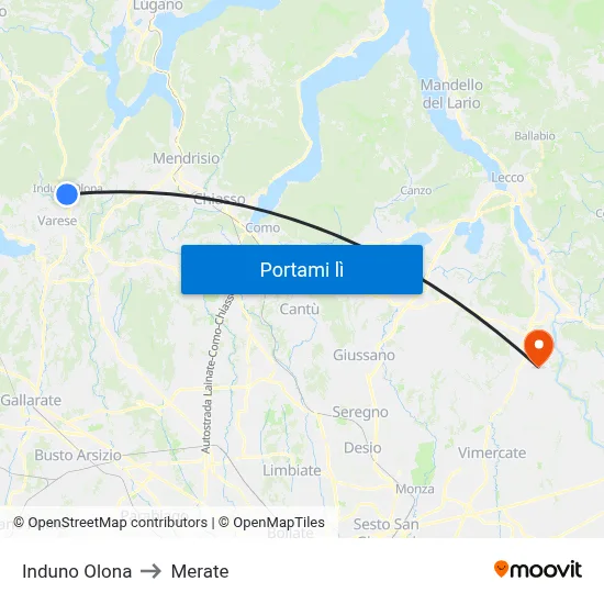 Induno Olona to Merate map