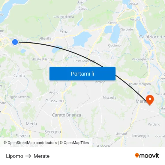 Lipomo to Merate map