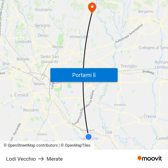 Lodi Vecchio to Merate map