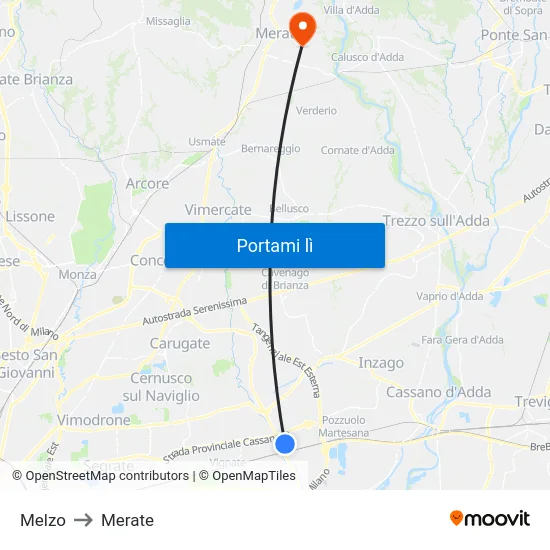 Melzo to Merate map