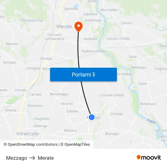 Mezzago to Merate map