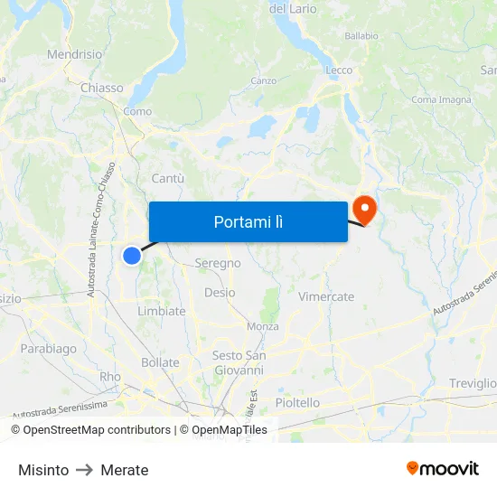 Misinto to Merate map
