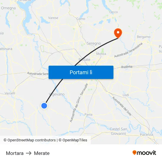 Mortara to Merate map