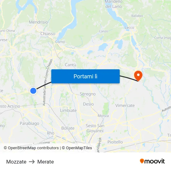 Mozzate to Merate map