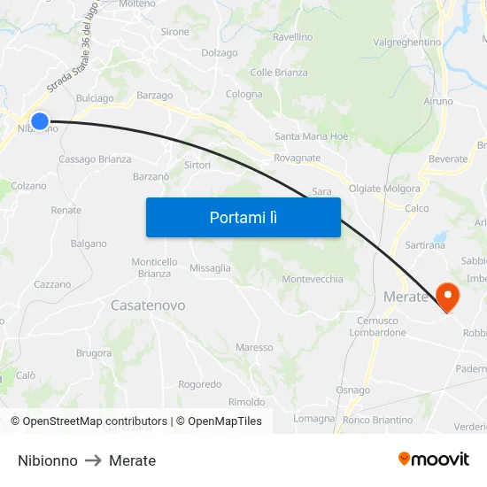 Nibionno to Merate map