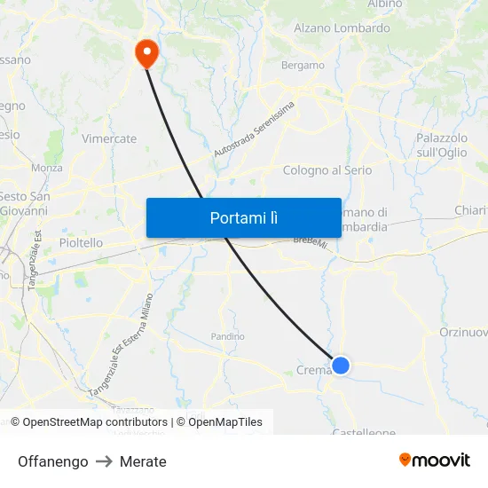 Offanengo to Merate map