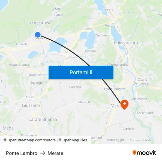 Ponte Lambro to Merate map