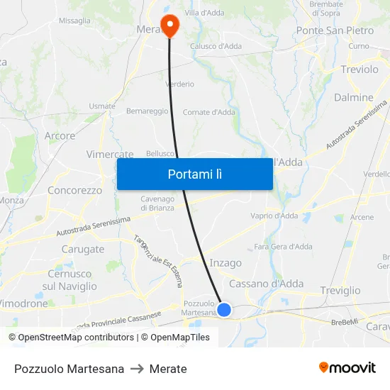 Pozzuolo Martesana to Merate map