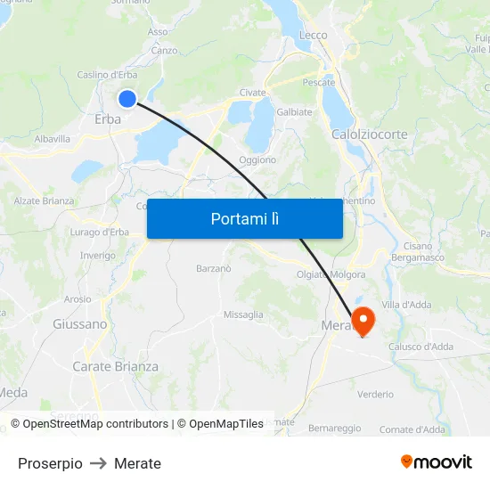 Proserpio to Merate map