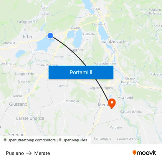 Pusiano to Merate map