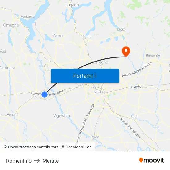 Romentino to Merate map