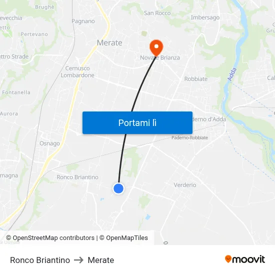 Ronco Briantino to Merate map