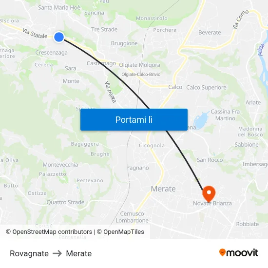 Rovagnate to Merate map
