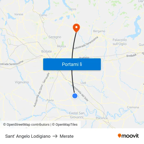 Sant' Angelo Lodigiano to Merate map
