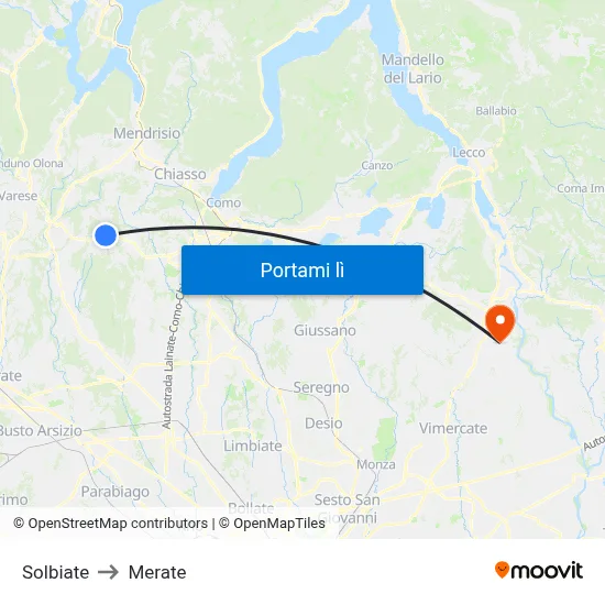 Solbiate to Merate map