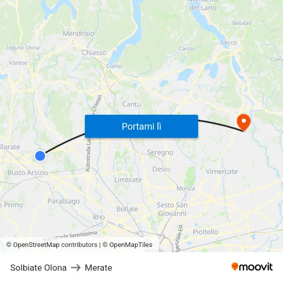 Solbiate Olona to Merate map