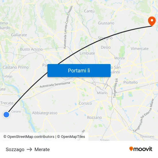 Sozzago to Merate map