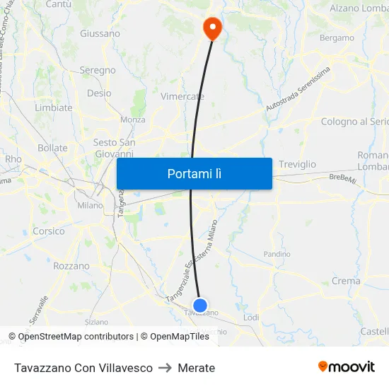 Tavazzano Con Villavesco to Merate map