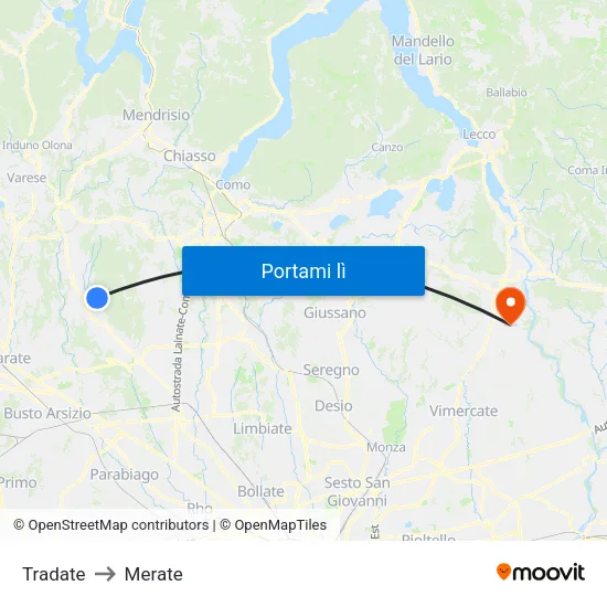 Tradate to Merate map