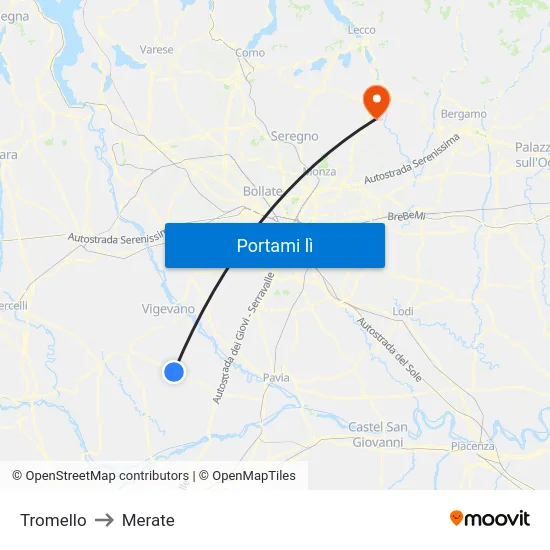 Tromello to Merate map
