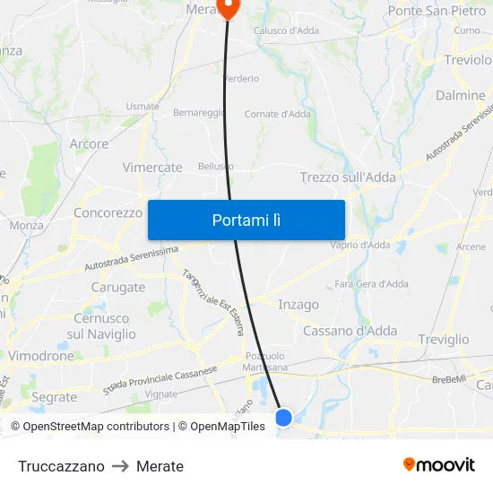 Truccazzano to Merate map