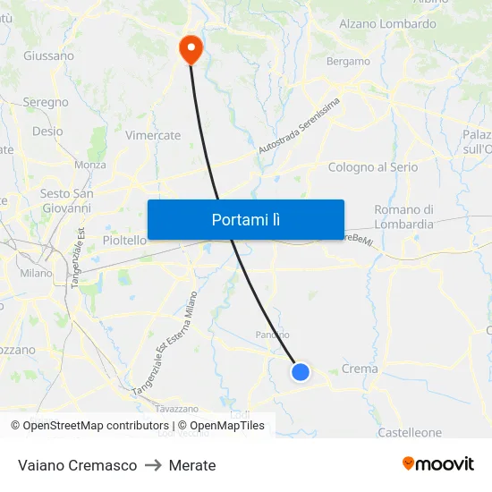 Vaiano Cremasco to Merate map