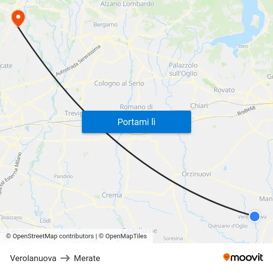Verolanuova to Merate map