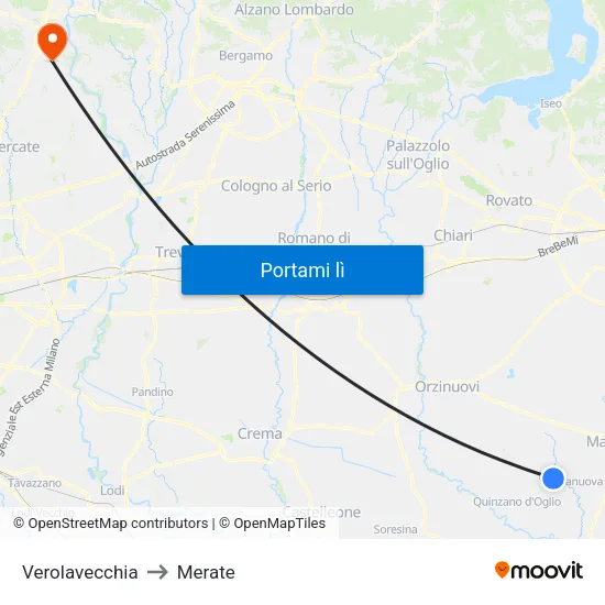 Verolavecchia to Merate map