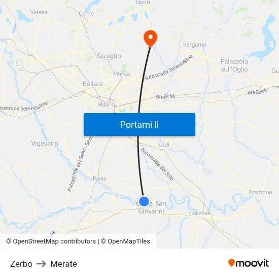 Zerbo to Merate map