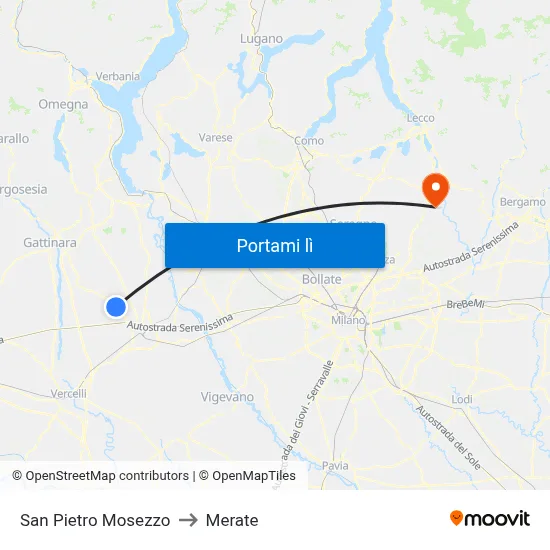 San Pietro Mosezzo to Merate map