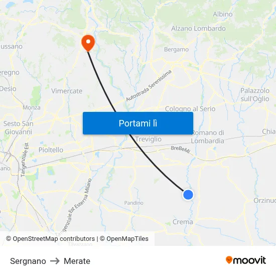 Sergnano to Merate map