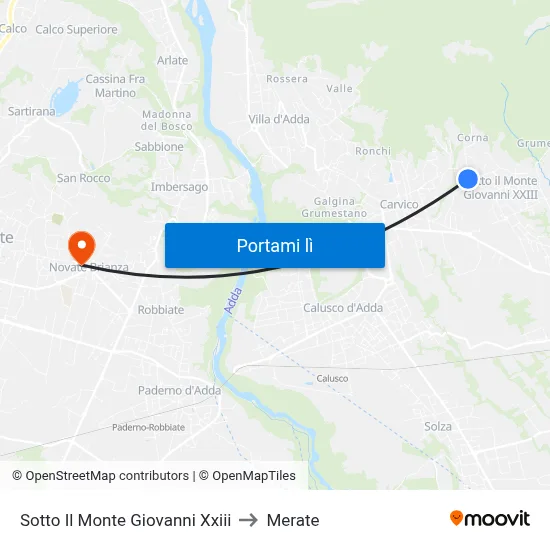 Sotto Il Monte Giovanni Xxiii to Merate map