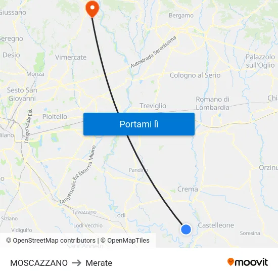 MOSCAZZANO to Merate map